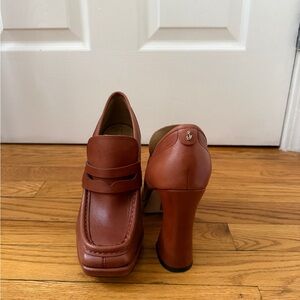 Sam Edelman Chestnut Brown Platform Penny Loafers Heels
